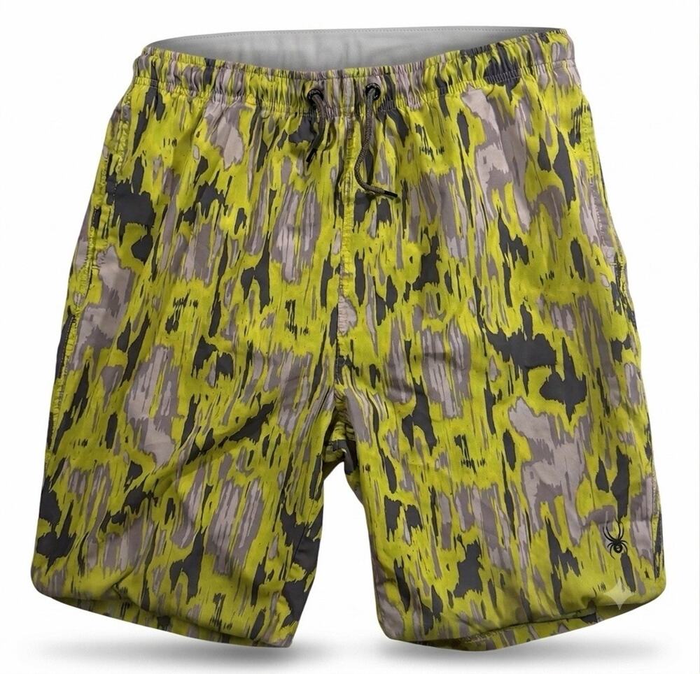 Spyder Boys Swim Trunks Size XL (18/20) Green Camo Board Shorts Mesh Lining